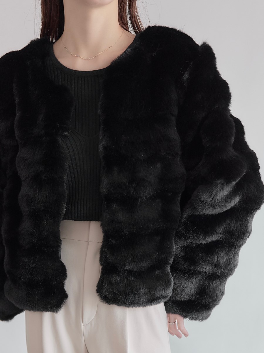 amel eco fur no collar jacket / blackカラーブラック - 毛皮/ファー 